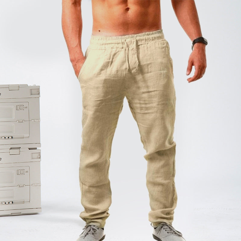 Katoenen linnen ademende effen kleur broek