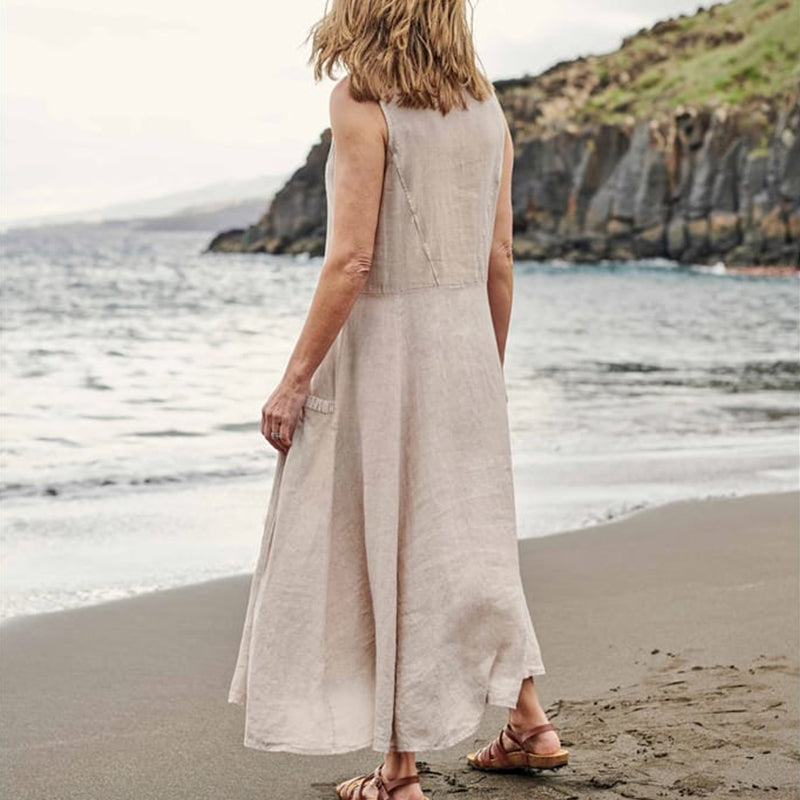 Casual effen kleur mouwloze katoenen jurk