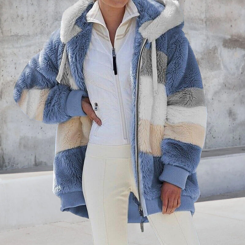 Pluche warme jas met capuchon