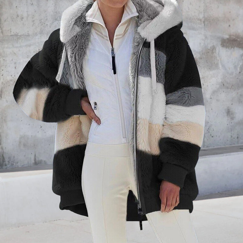 Pluche warme jas met capuchon