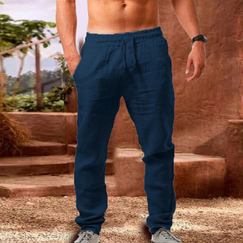 Katoenen linnen ademende effen kleur broek