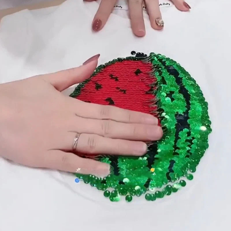 2022 nieuw watermeloen t-shirt met wisselende pailletten