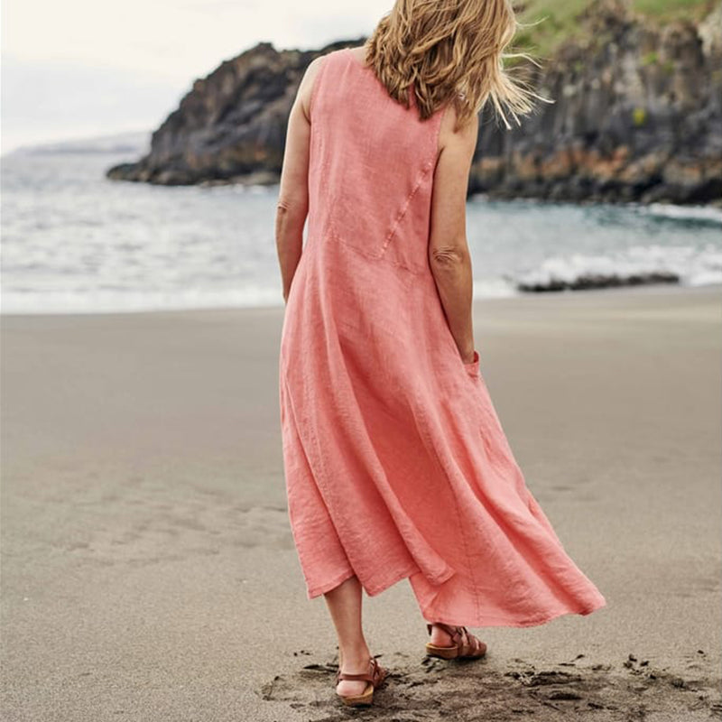 Casual effen kleur mouwloze katoenen jurk