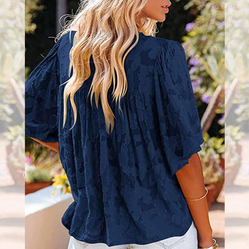 Flared Sleeve Cutout Chiffon Shirt