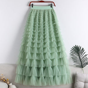 Gelaagde elastische taille tule maxi rok
