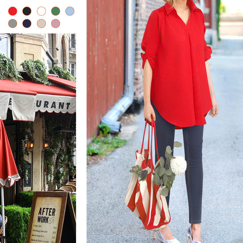 Los damesshirt met lange mouwen en V-hals