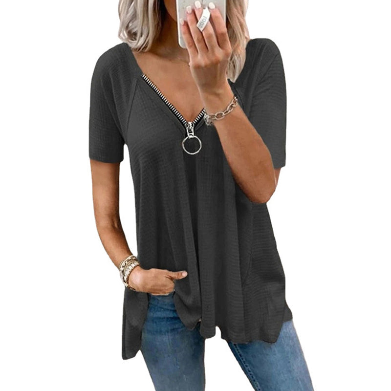 Losvallend T-shirt met diepe V-rits