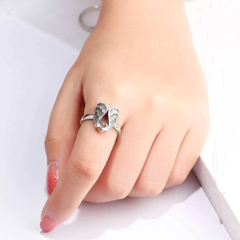Sterling zilveren ring met engelen hart
