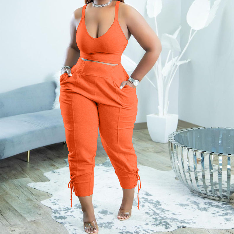 Casual Solid Split Sleeveless Two Pieces