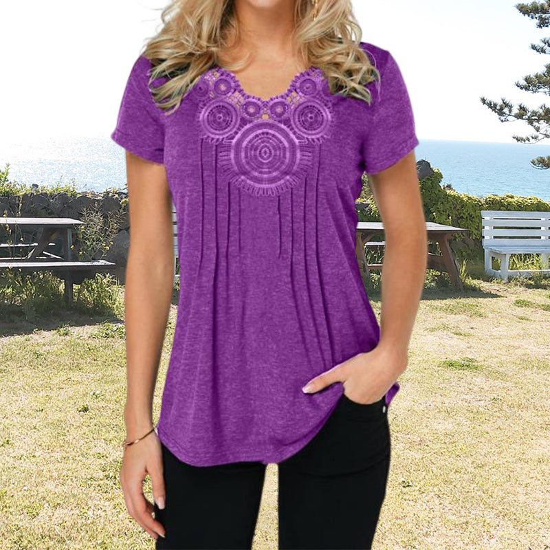 T-shirt coupe slim en dentelle à col en V