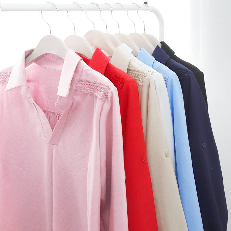 Los damesshirt met lange mouwen en V-hals