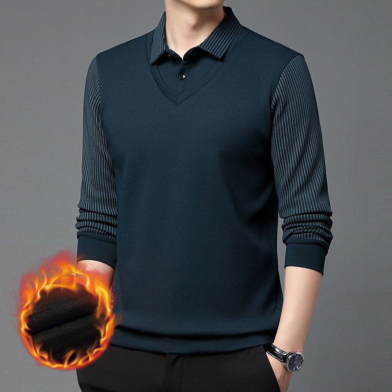 Nep tweedelig overhemd met gestreepte revers