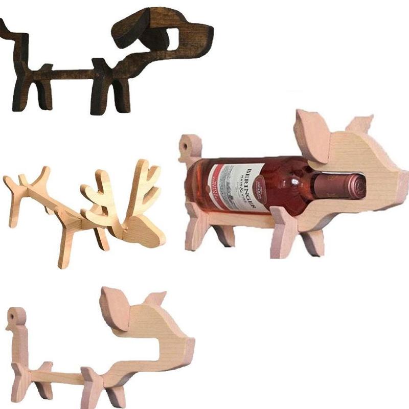 Handgemaakt houten dieren wijnrek