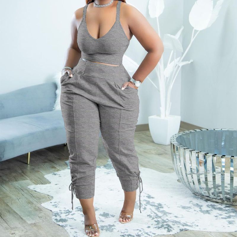 Casual Solid Split Sleeveless Two Pieces