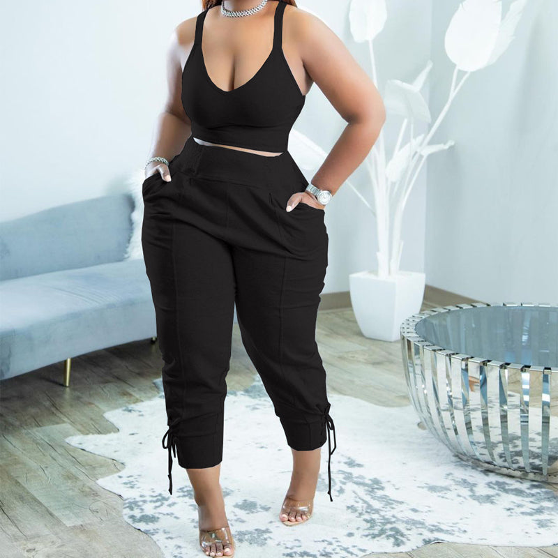 Casual Solid Split Sleeveless Two Pieces