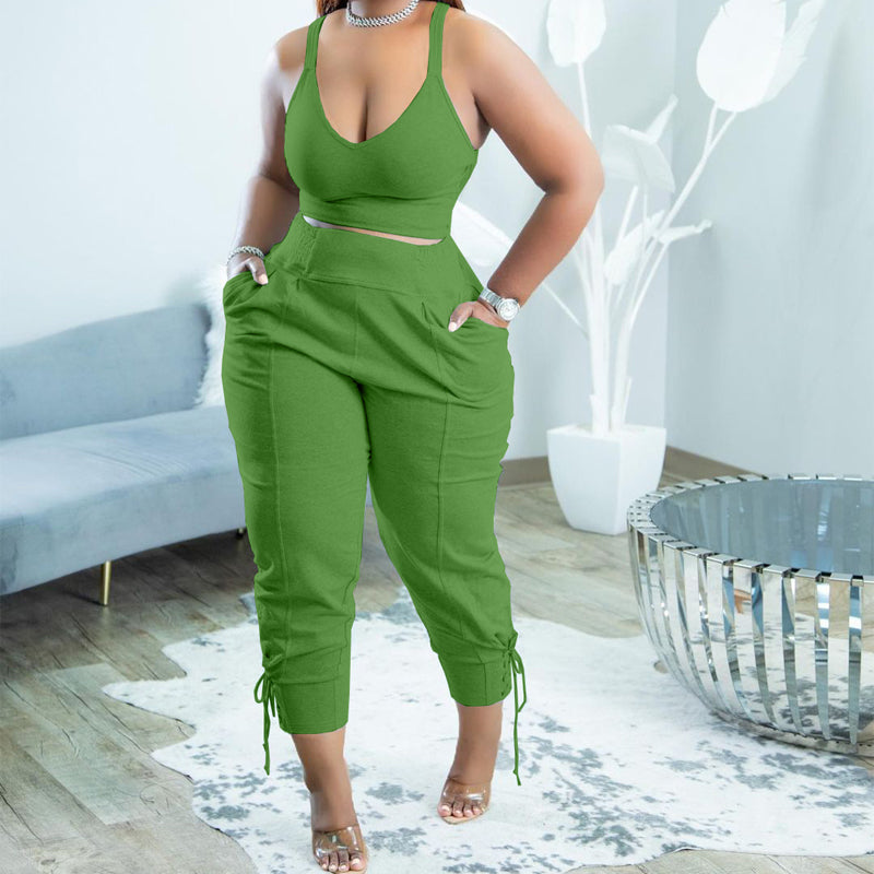 Casual Solid Split Sleeveless Two Pieces