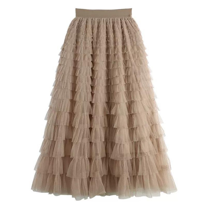 Gelaagde elastische taille tule maxi rok