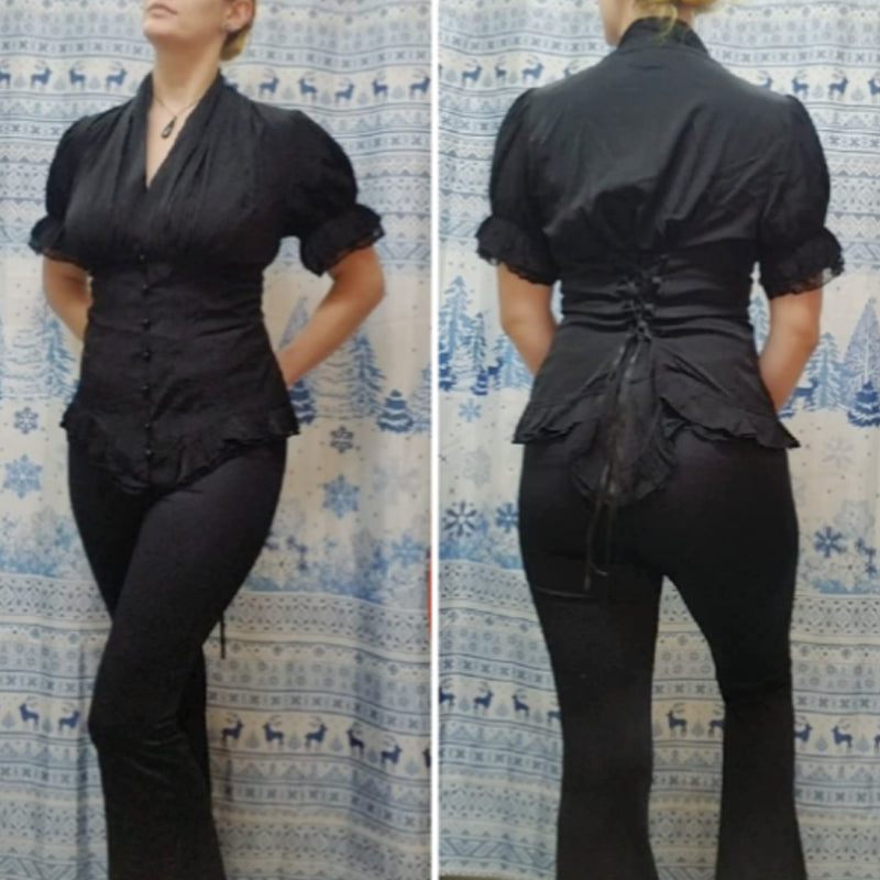 V-hals blouse met veters en korte mouwen