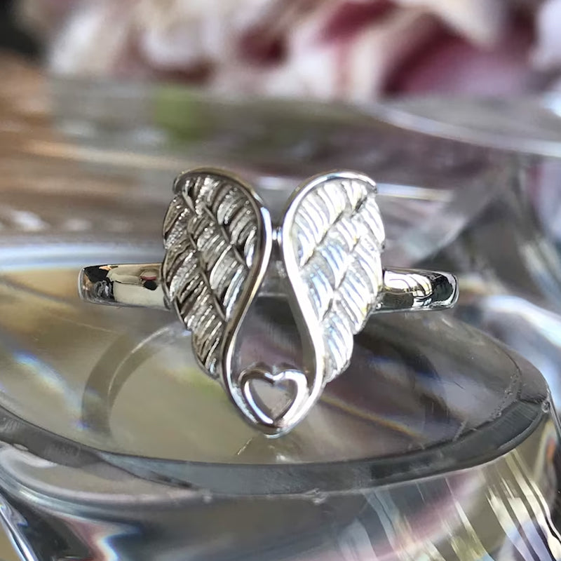 Sterling zilveren ring met engelen hart