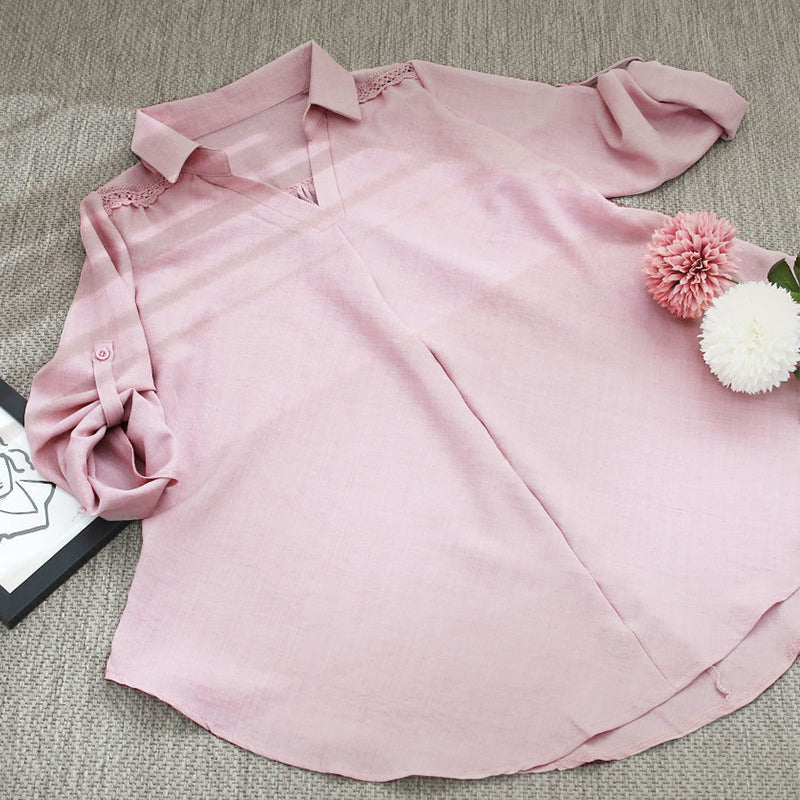 Los damesshirt met lange mouwen en V-hals