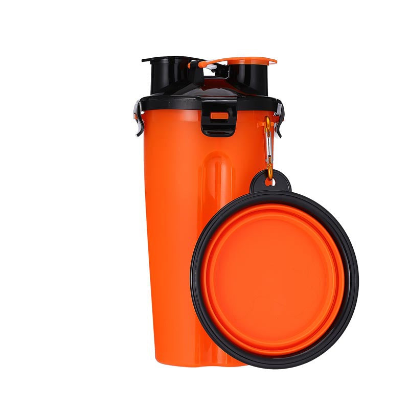 2-in-1 water- en voedselfles voor huisdieren met opvouwbare kom