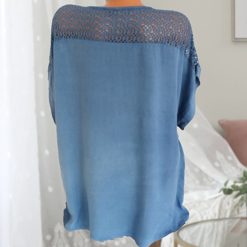 Geborduurd vleermuis shirt met korte mouwen