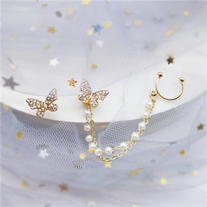 Strass Butterfly Dangle Hoop Stud Oorbellen