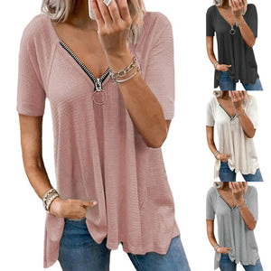Losvallend T-shirt met diepe V-rits