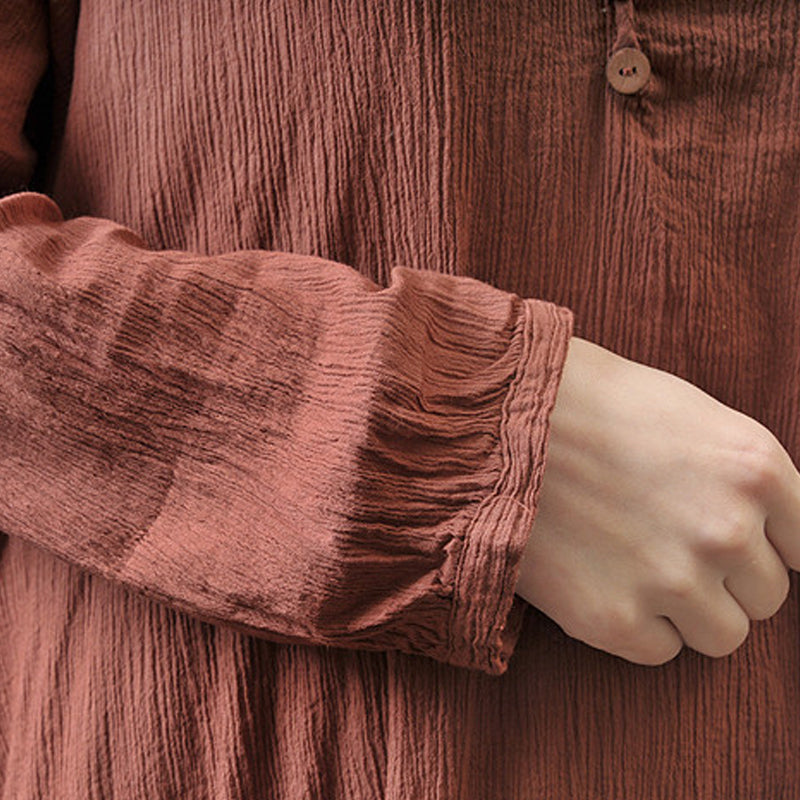 Casual nep tweedelige linnen jurk met lange mouwen