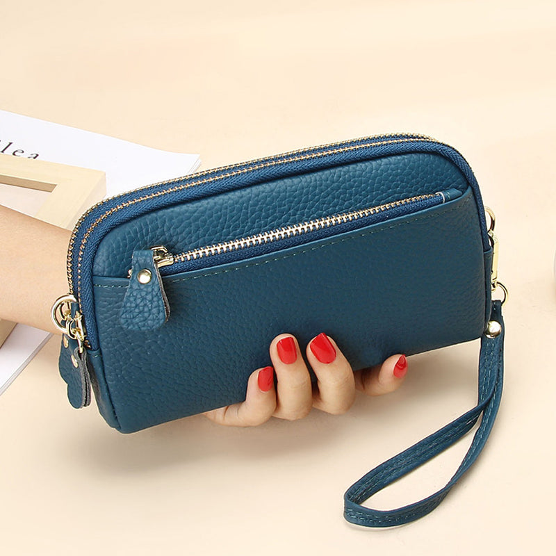 Leren lange clutch met grote capaciteit