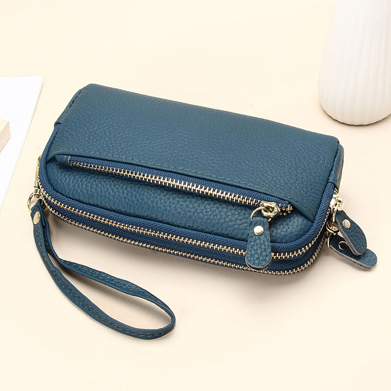 Leren lange clutch met grote capaciteit