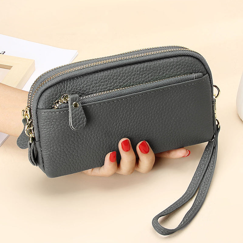 Leren lange clutch met grote capaciteit
