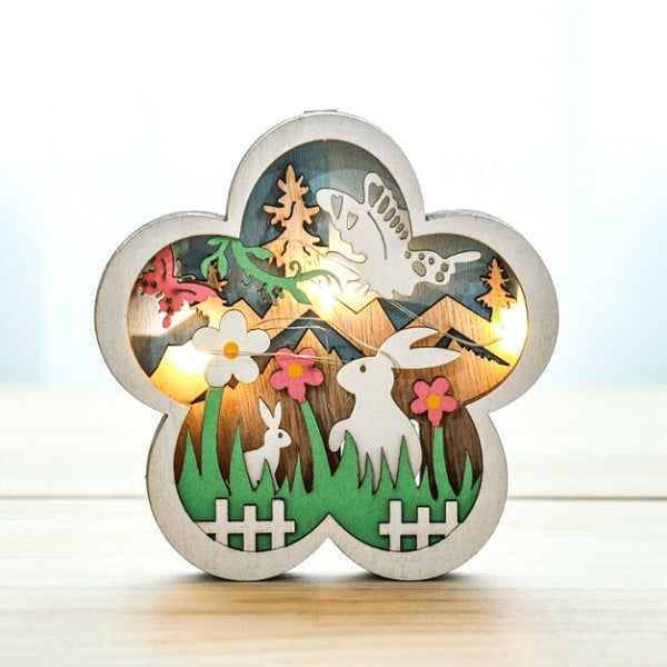 Houten paasdecoratie met LED-licht