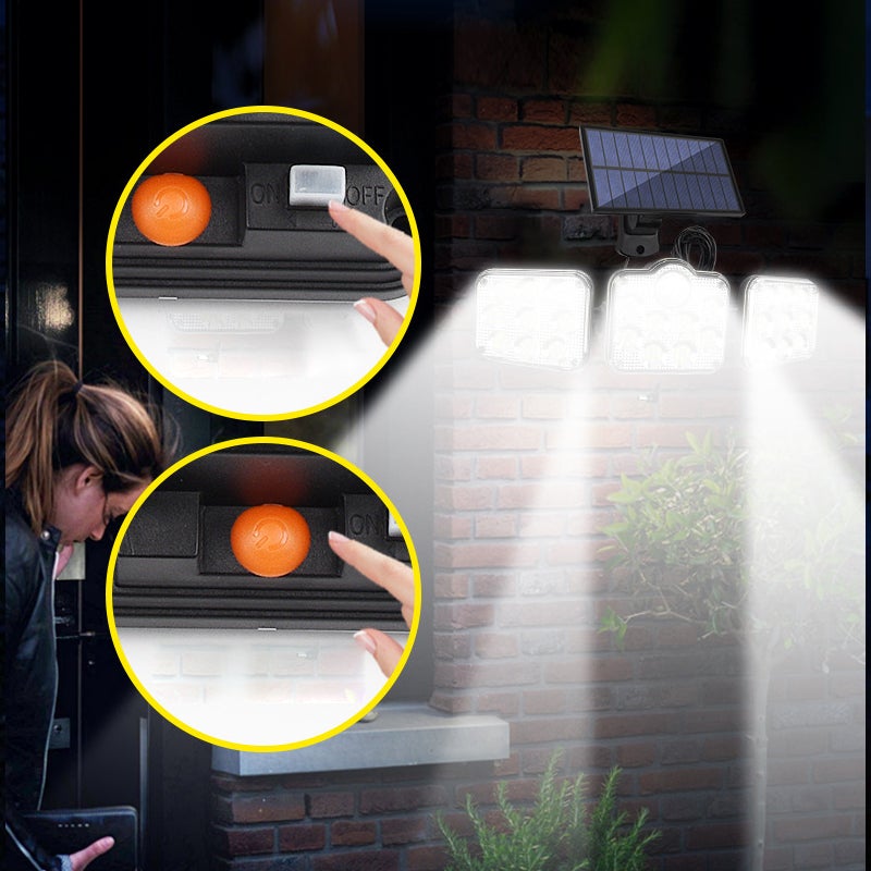 Drievoudige LED-wandlamp op zonne-energie Info