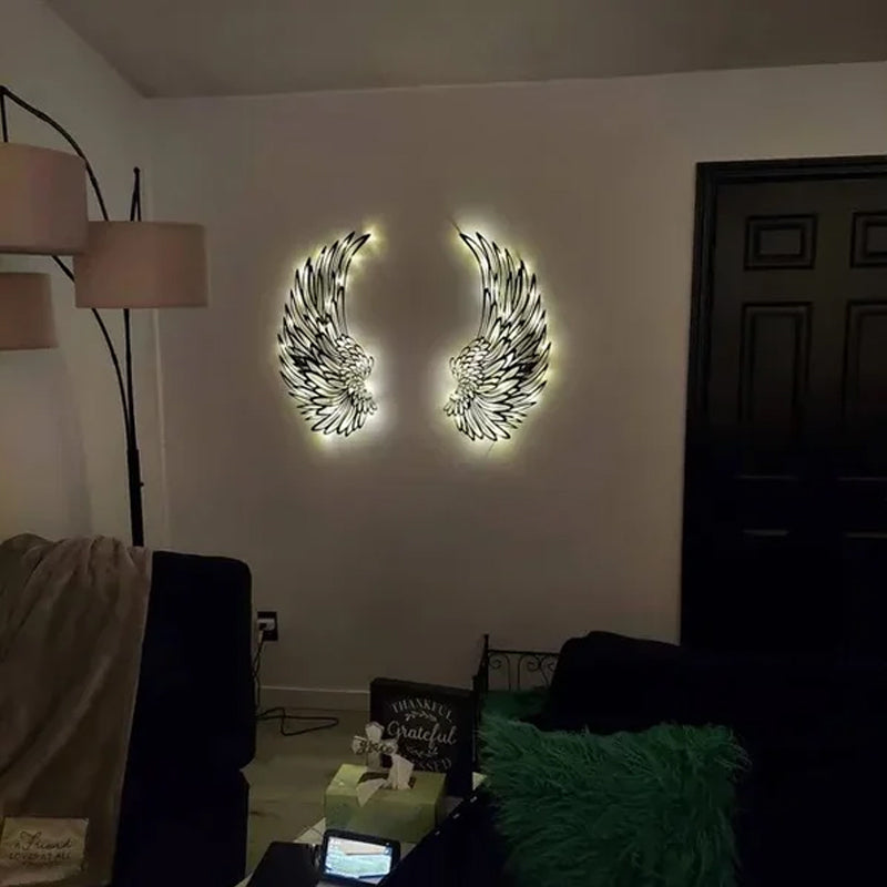 Black Angel Wings metalen vleugels kunst aan de muur met LED-verlichting