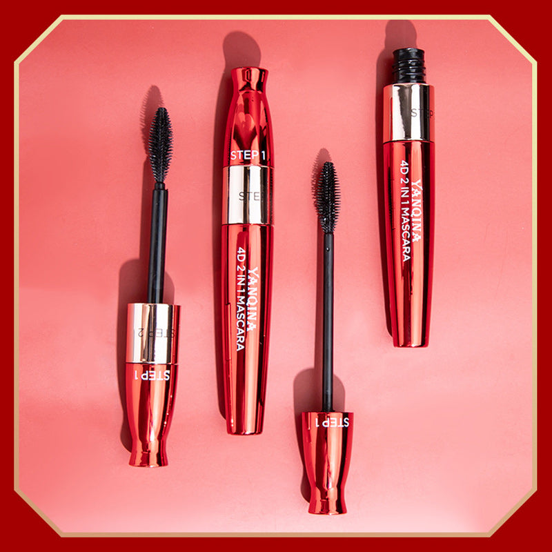 Mascara voor verlenging en volume met dubbele borstel