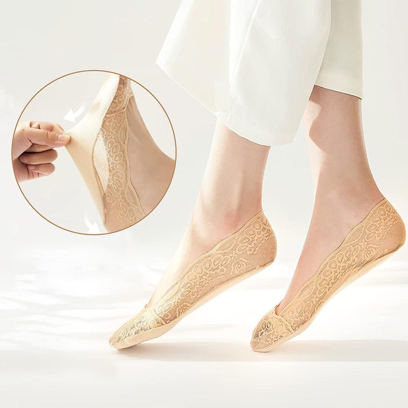 【3 paar】 Kanten No Show-voeringsokken voor dames