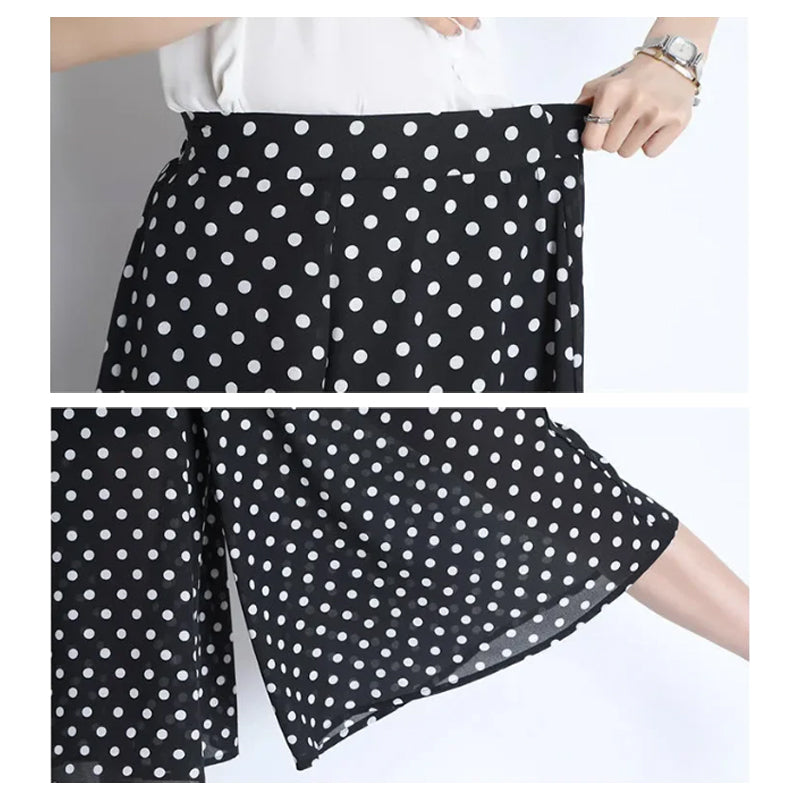 Zwarte culotte van chiffon met stippen