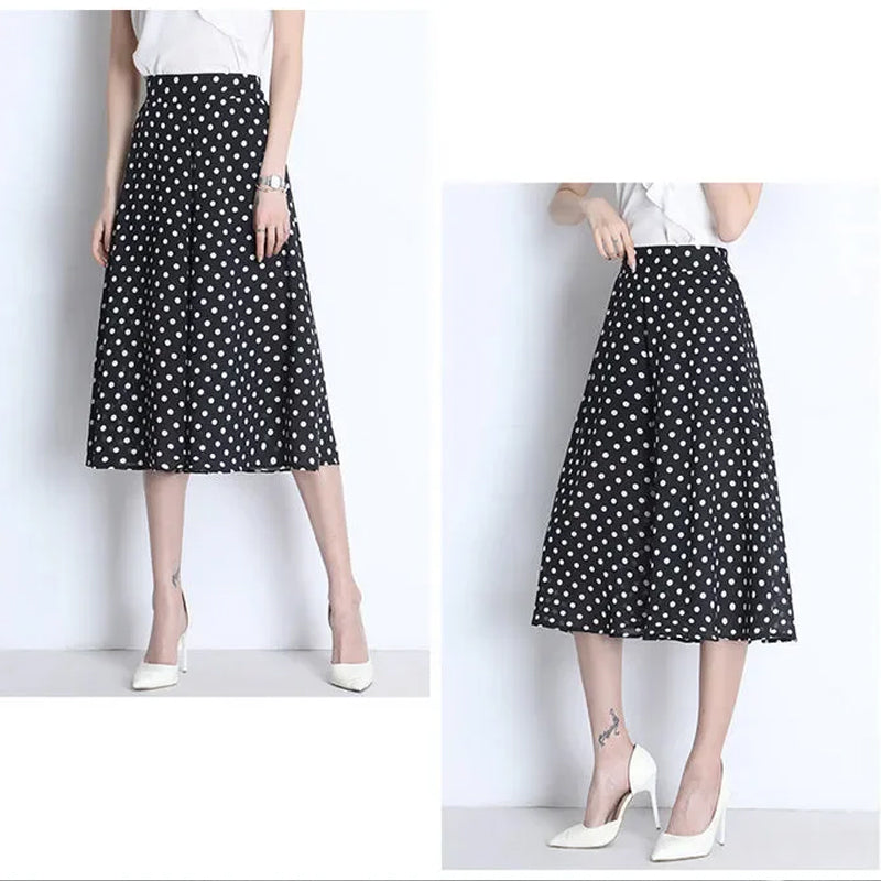 Zwarte culotte van chiffon met stippen