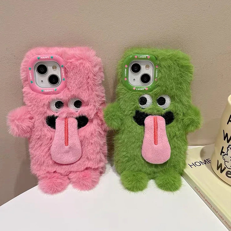 Grappige tong uitsteekt pluche mobiele telefoonhoesje voor iPhone