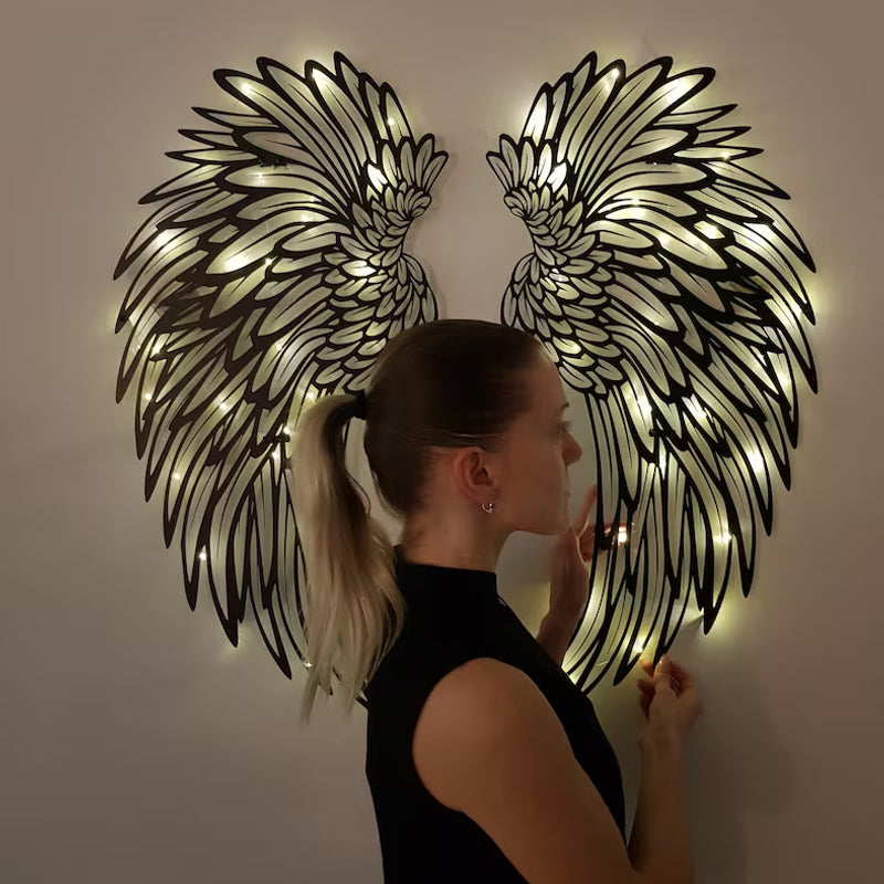 Black Angel Wings metalen vleugels kunst aan de muur met LED-verlichting