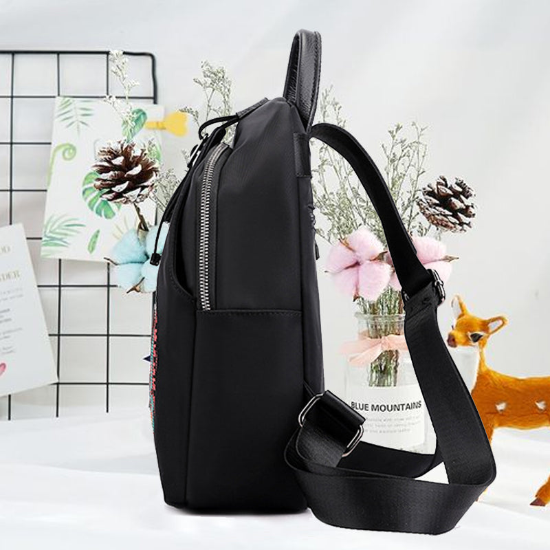 Sac à dos décontracté polyvalent brodé pour femmes en nylon