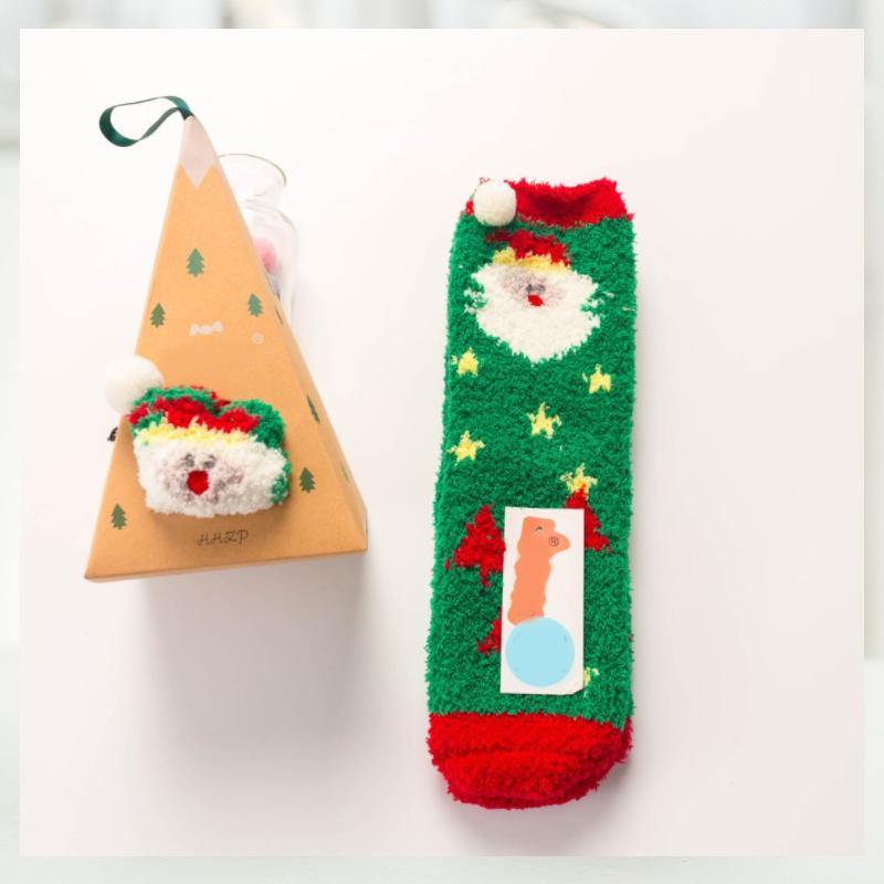 Zachte warme sokken van koraalfleece met kerstthema (4 paar)