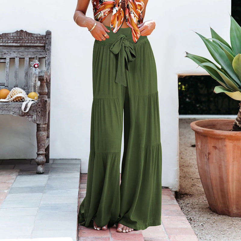 Gerimpelde broek met wijde pijpen en veters