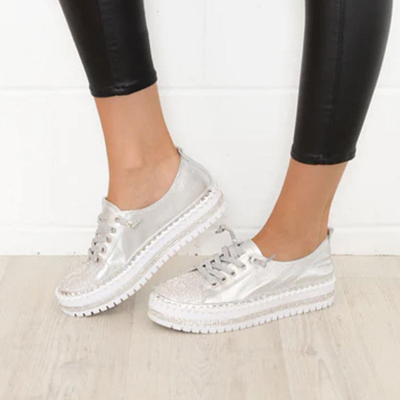 Diamond zilveren leren sneakers