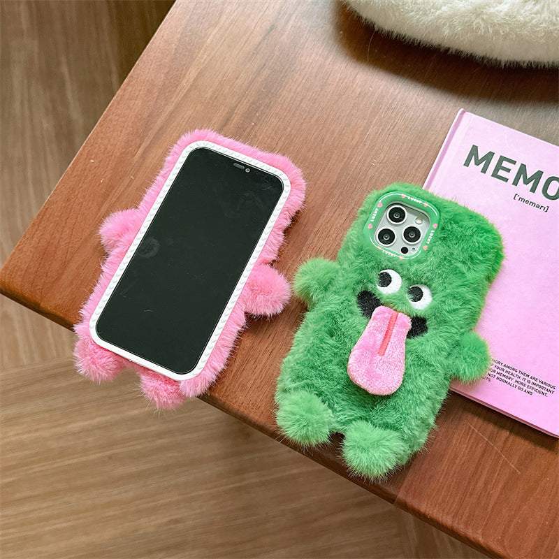 Grappige tong uitsteekt pluche mobiele telefoonhoesje voor iPhone