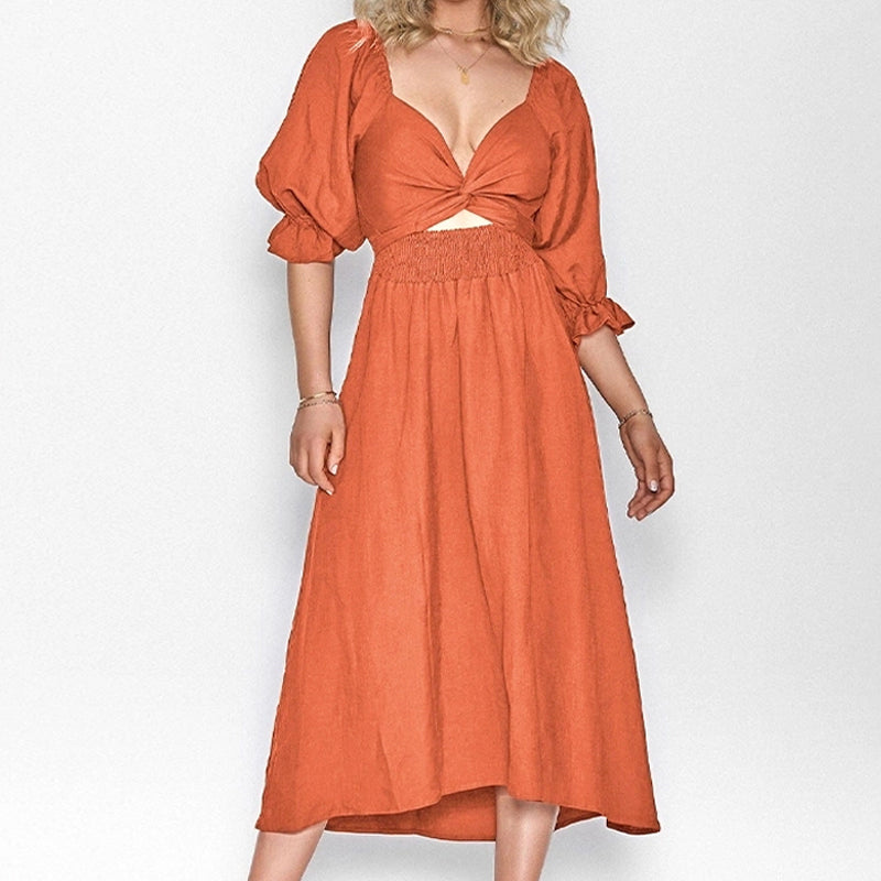 Multi-wear jurk met Franse ruches en lantaarnmouwen