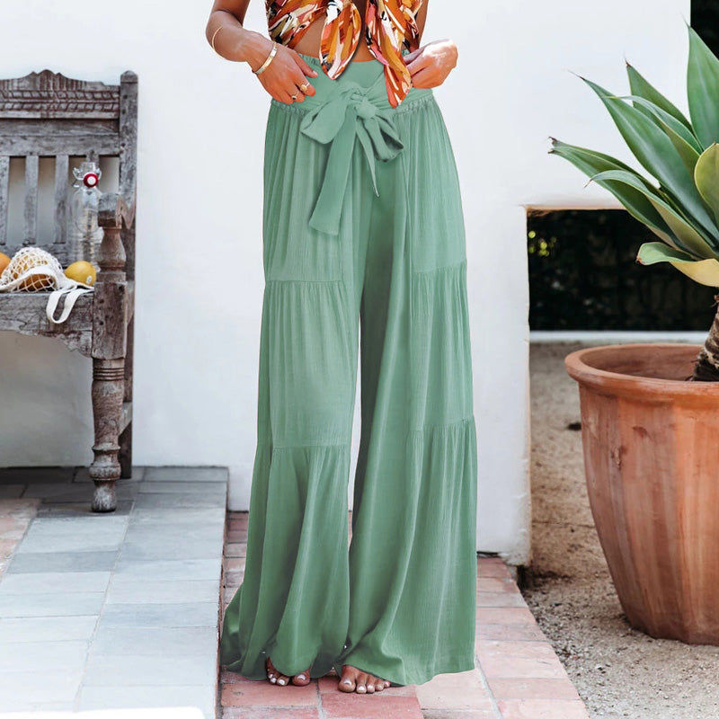 Gerimpelde broek met wijde pijpen en veters