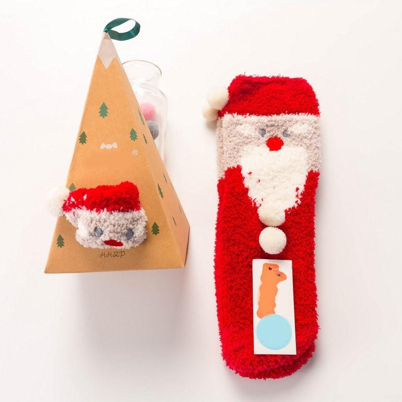 Zachte warme sokken van koraalfleece met kerstthema (4 paar)