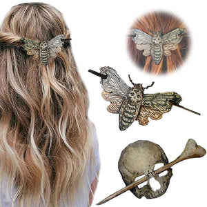 Death Moth/Skull Hair Pin Stick Slide met Faux Bone